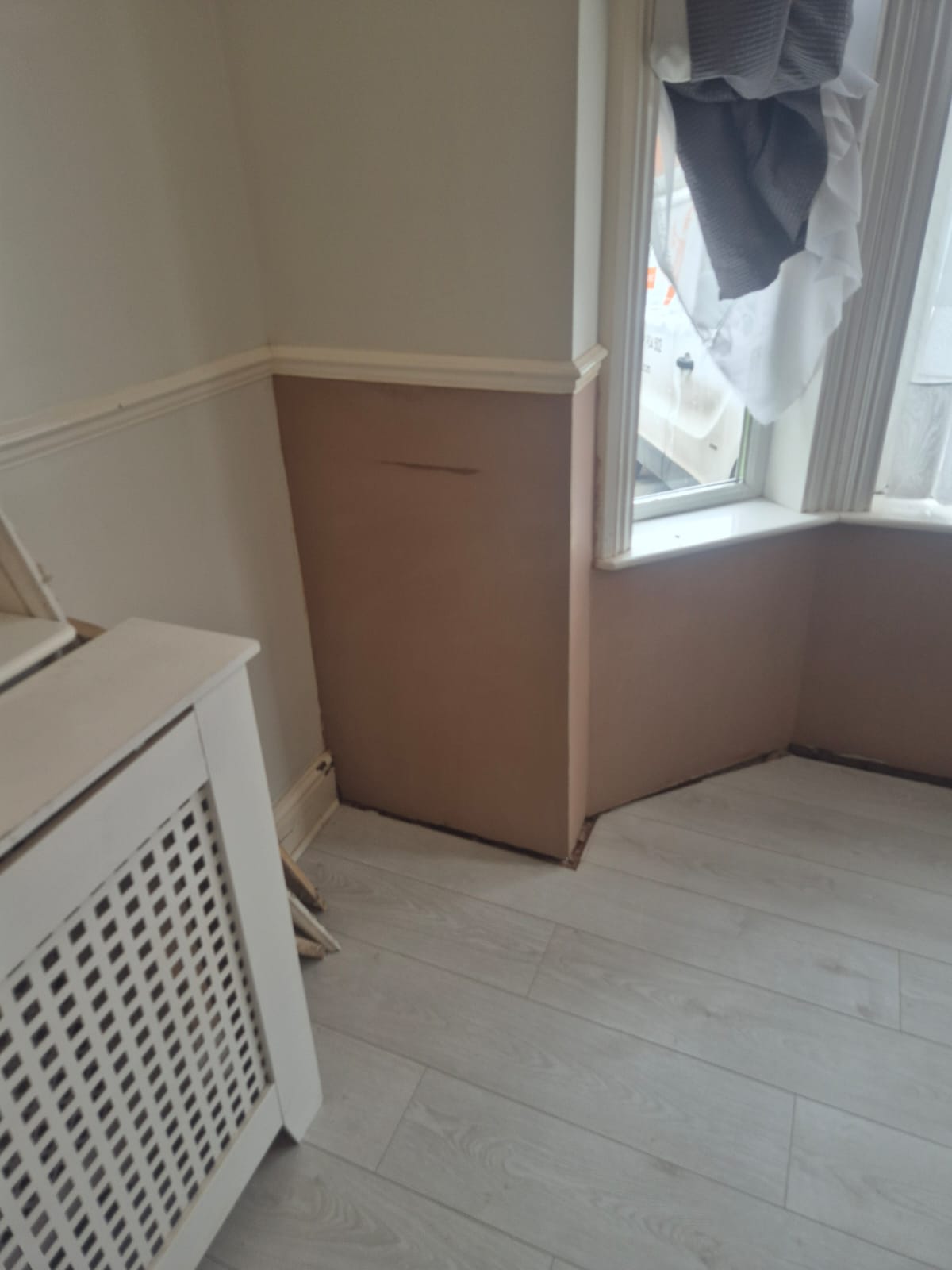 Fresh specialist plaster after rising damp treatment