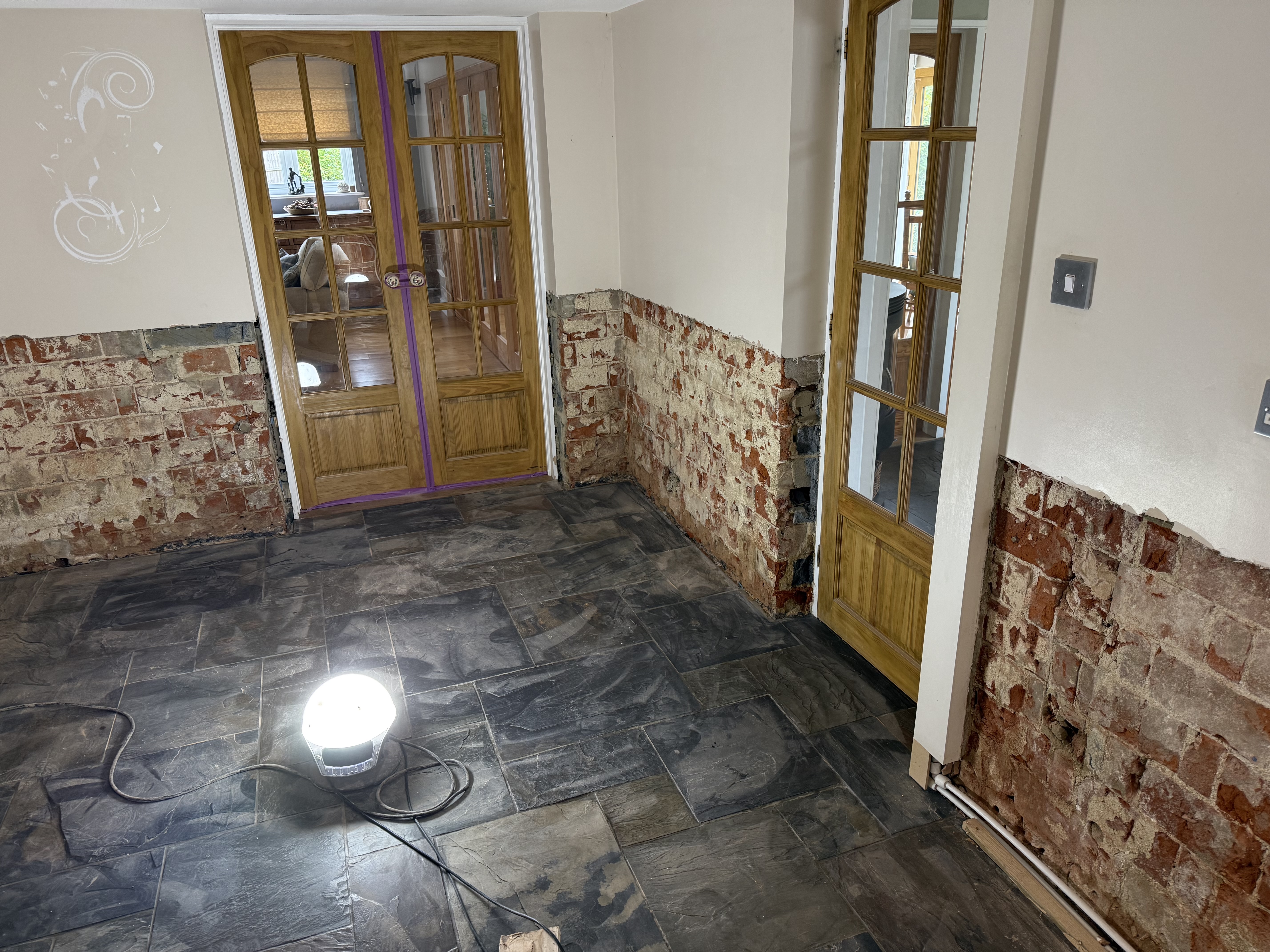 Rising damp tide marks on lower wall
