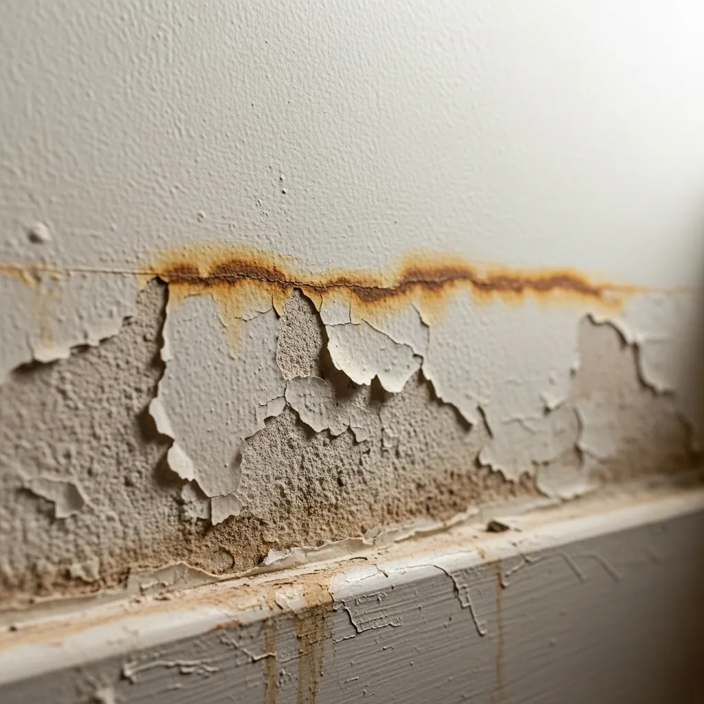 Rising damp damage to wall